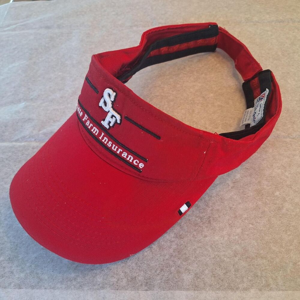 Vintage State Farm Visor Embroidered Cotton Red